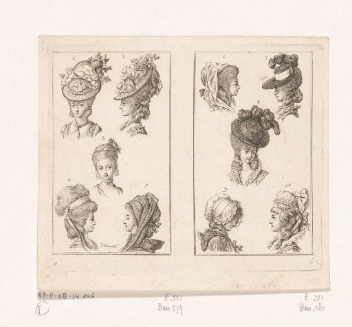 Various ladies' hairstyles and headgear
