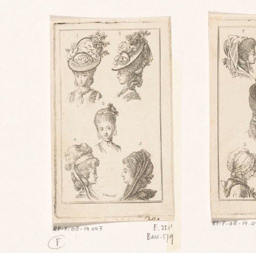 Various ladies' hairstyles and headgear
