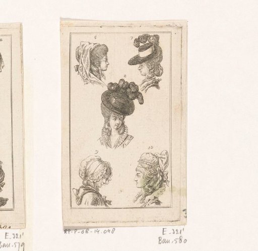 Various ladies' hairstyles and headgear