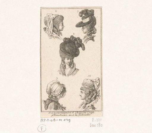 Various ladies' hairstyles and headgear