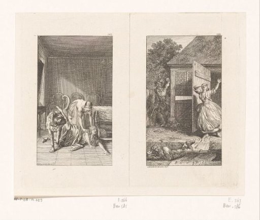 Frau Dombardey falls from the dog's back and Konrad falls into the ditch