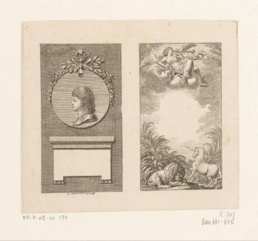 Portrait of Ernst August of Hanover and Fame with a unicorn and a lion