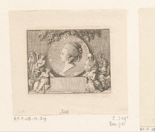 Medallion with portrait of Kasimire von Lippe-Detmold, with Christian personifications on both sides
