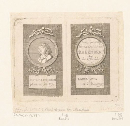 Portrait and title page for the Lauenburg calendar 1782