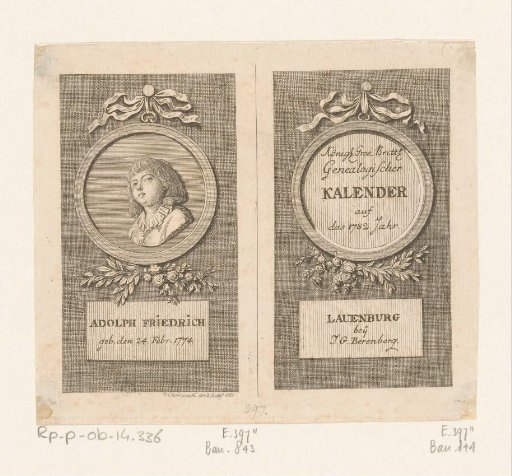 Portrait and title page for the Lauenburg calendar 1782