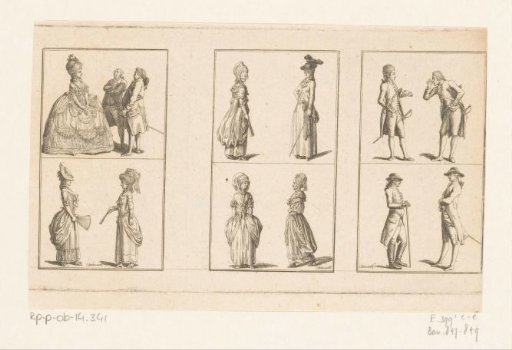 Three scenes with clothing for ladies and gentlemen