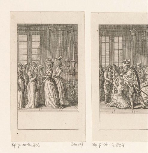 Chérubin stands dressed as a girl before Suzanne and the Countess