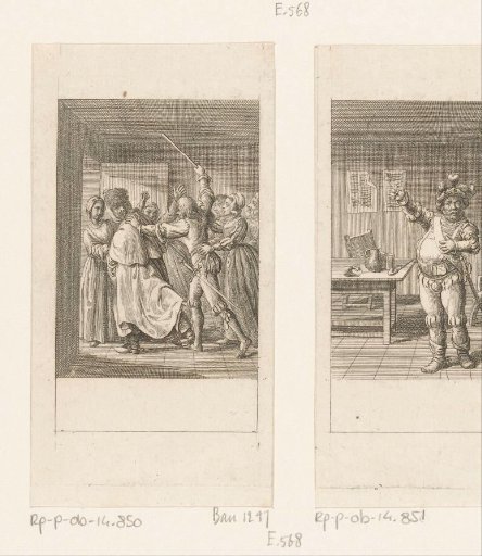 Falstaff, disguised as Mrs. Brenton, is shown the door