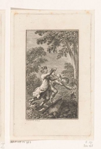 Two Blind Men Stumbling over a Tree Trunk