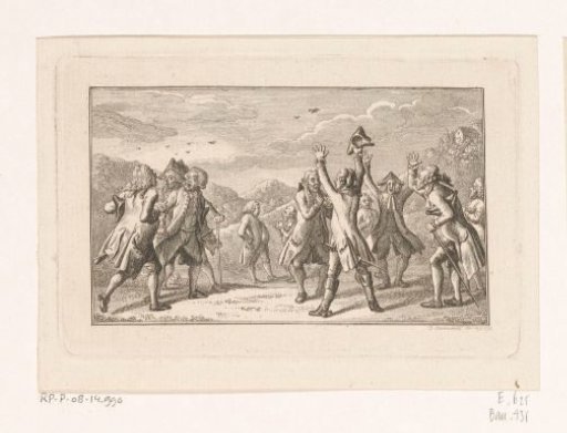 Eleven Men Gesticulating Violently in a Landscape