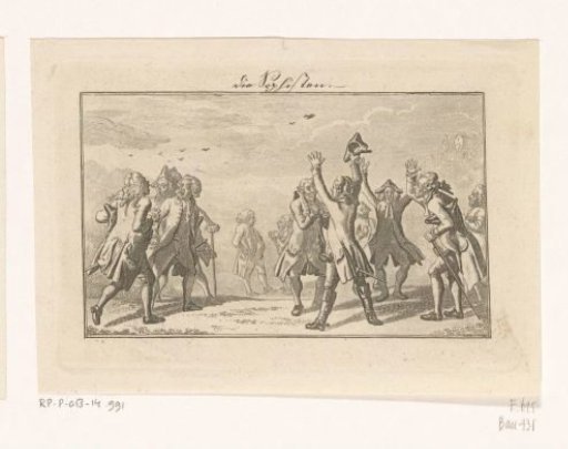 Eleven Men Gesticulating Violently in a Landscape