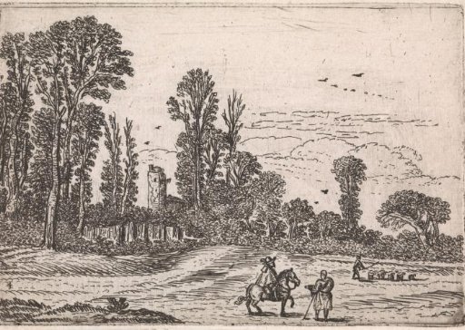 Rider in conversation with a standing man in a field