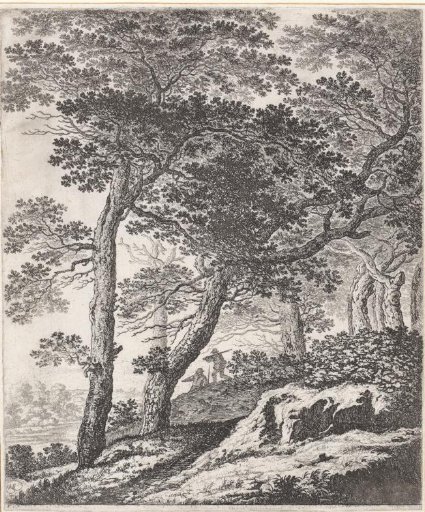 Hilly landscape with hunters