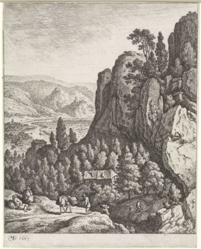 Rocky landscape with travellers