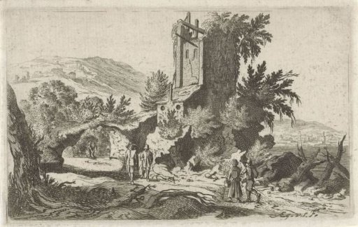 Walkers by a Ruin