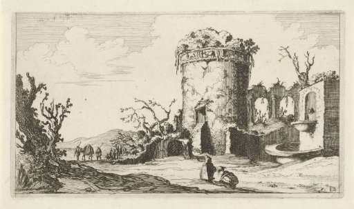 Fountain by a Ruin with a Round Tower