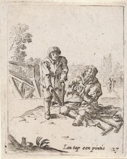 Two begging men on crutches
