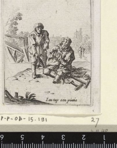 Two begging men on crutches