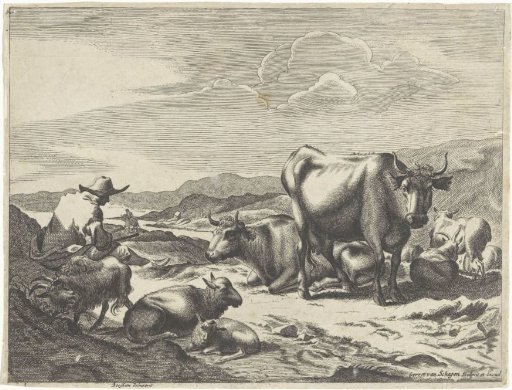 Shepherd with Goats, Sheep and Cows