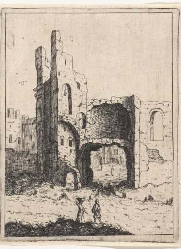 Dilapidated city gate with a tower