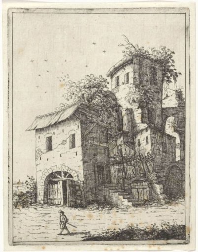 Dilapidated country house with a tower
