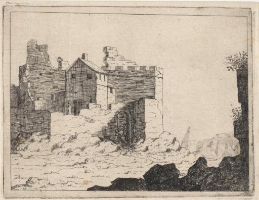 House amidst a wall with crenellations
