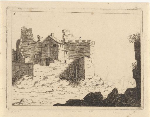 House amidst a wall with crenellations