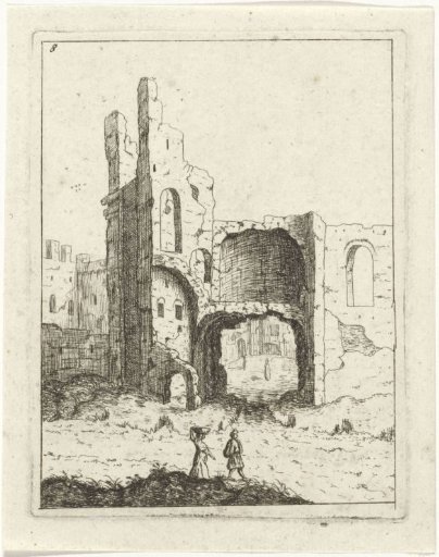 Dilapidated city gate with a tower