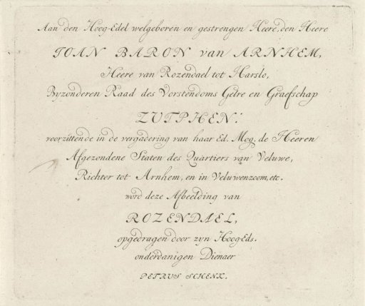 Title print for a series of views of Rosendael Castle