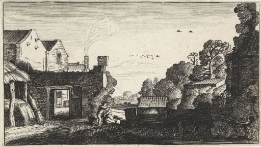 Courtyard with Haystack and Two Figures