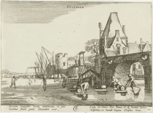 Village Scene with Figures on the Ice: December