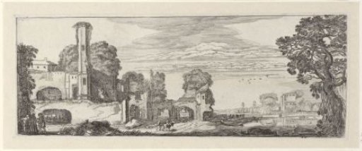 River landscape with the ruins of a castle