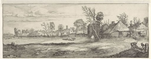 View of a village between meadows