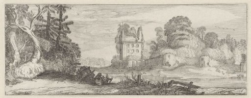 View of the ruins of a house near a wall