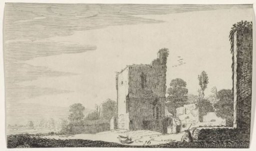 Shepherd by a ruin in a landscape