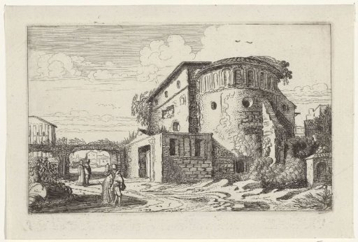 Two walking couples among ruins