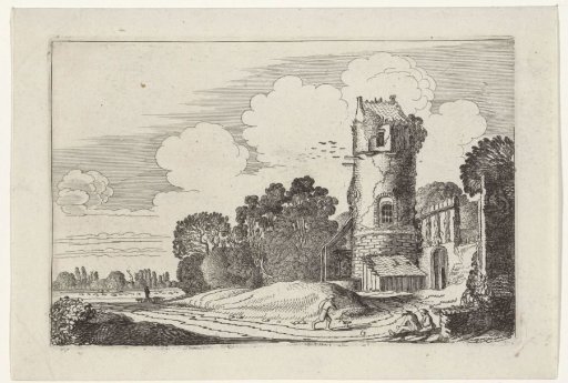 Dilapidated round tower in a landscape