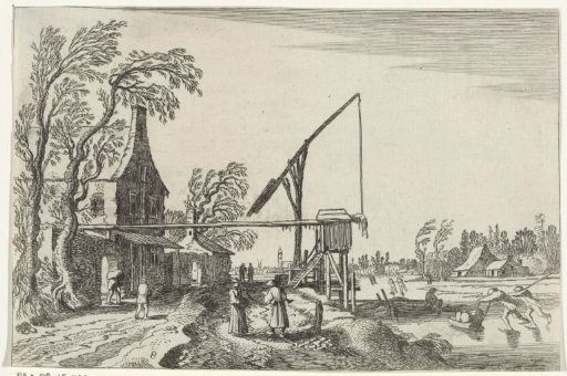 Skaters on the ice and farmers on a road