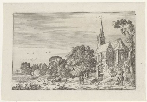 Monks and a shepherd by a dilapidated church