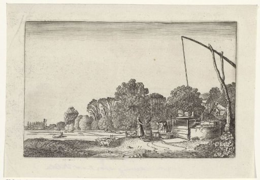 Two women by a water well