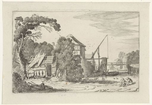 Two figures by a dilapidated barn