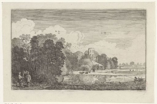 Falconer and servant in a wooded landscape