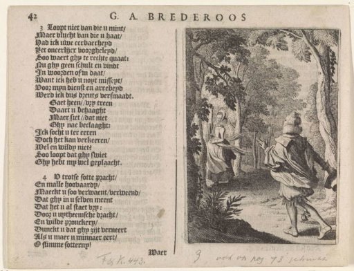 Suitor chasing a girl in the woods