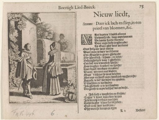 Suitor with a woman in a garden