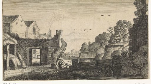 Courtyard with a haystack and two figures