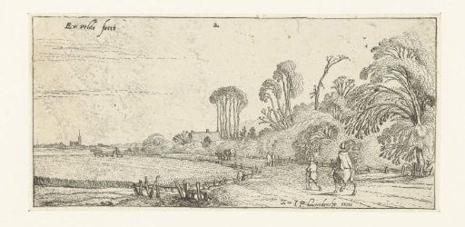 Landscape with a rider and a walker on a road near Hillegom