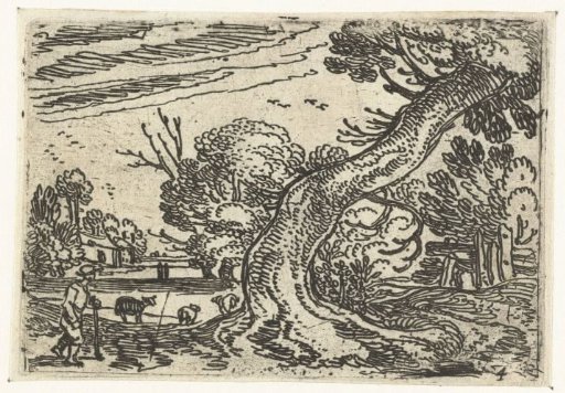 Shepherd by a leaning tree