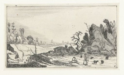 Shepherds with sheep near rocks