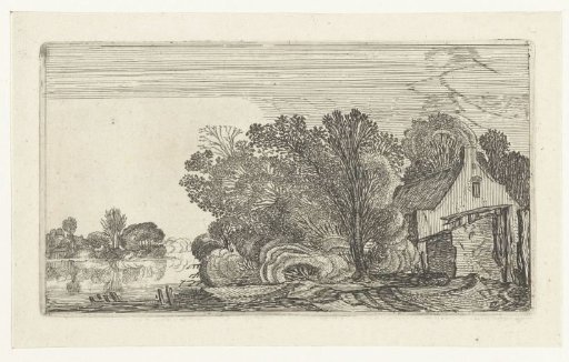 Farmhouse among trees on a river