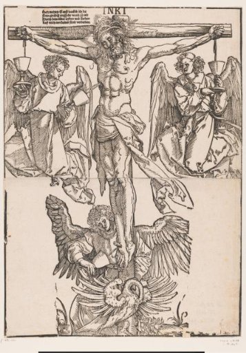 The Blood of Christ on the Cross Collected in Cups by Three Angels